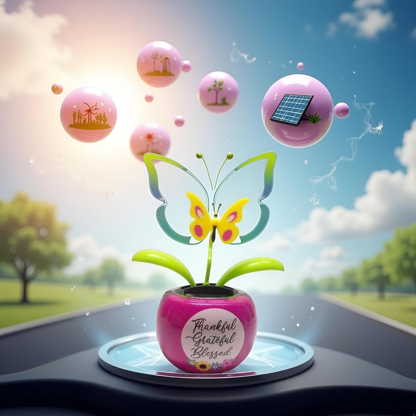 JJLFresheners Solar Flower - Solar-Powered Car Decoration - Physics Theme - Unisex - All Ages - Renewable Energy (Solar Power), Simple Machines