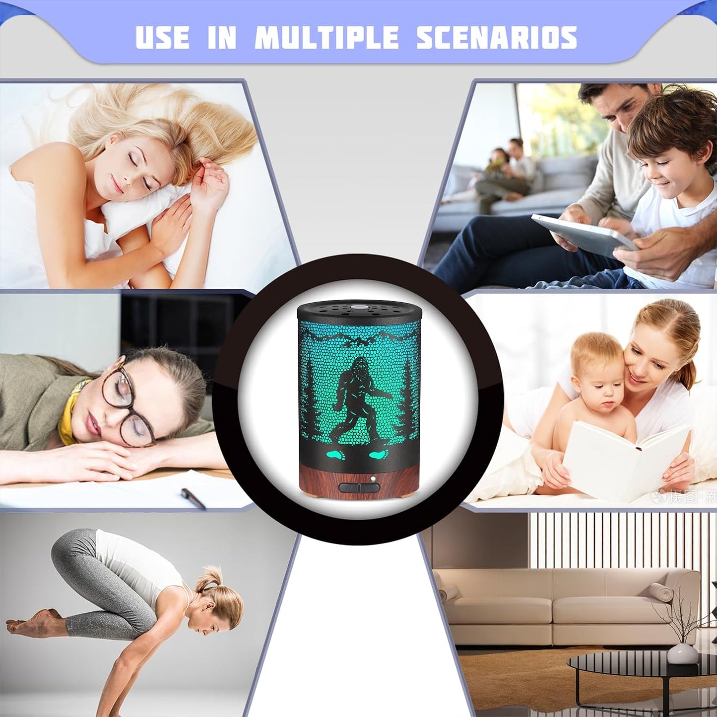 Essential Oils Diffuser,Christmas Aromatherapy Diffuser,Birthday Gifts for Women Mom Grandma,Metal Cool Mist Humidifier with 7 Colors Lights Waterless Auto Off Air Diffusers (Bigfoot)