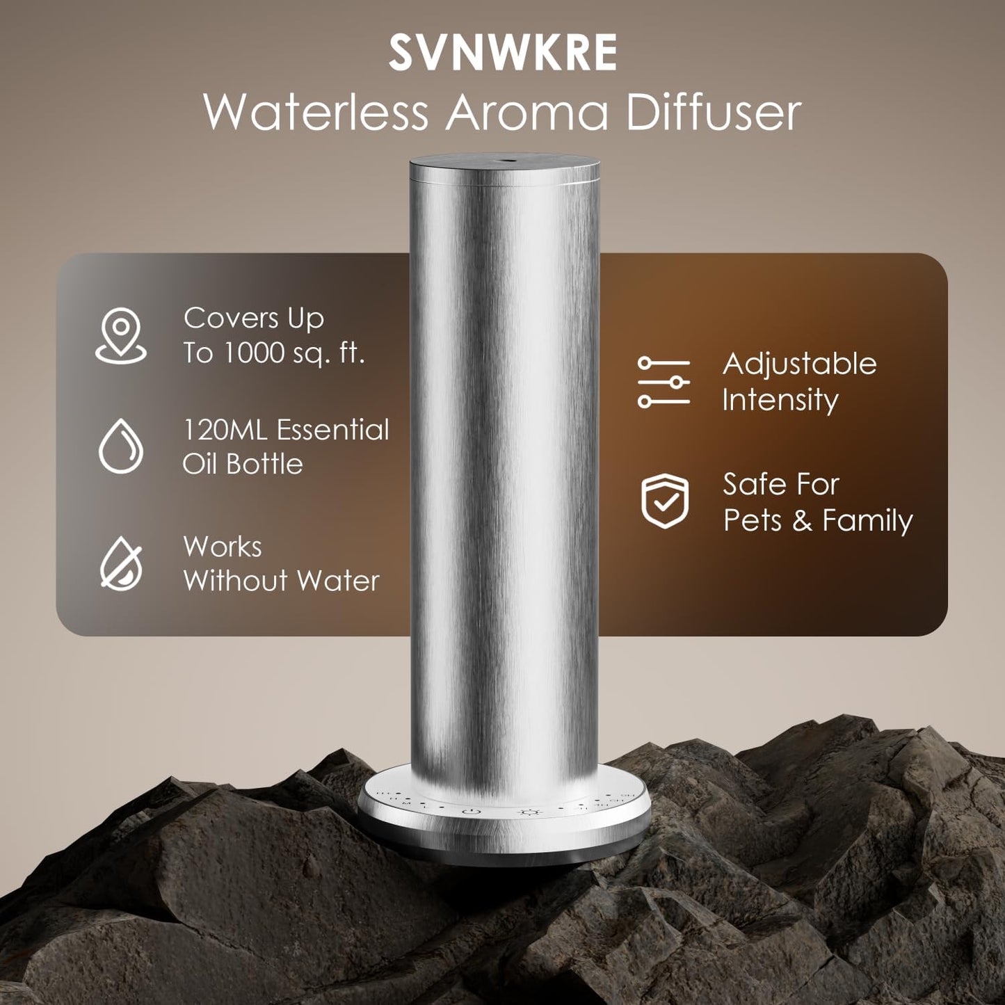 Waterless Essential Oil Diffuser,Aromatherapy Diffusers,Scent Diffusers for Home,Large Room, Hotel Scent Diffuser, 1000sq.ft, Aroma Diffusers (Silver)