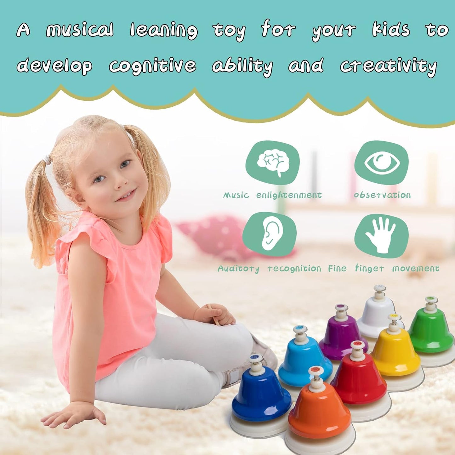 Desk Bells, Rainbow Diatonic Hand Bells for Kids with 17 Songbook, Toddler Preschool Musical Learning Toys, Boys & Girls Birthday Gift for 3-Year-Old and Over by TantivyBo