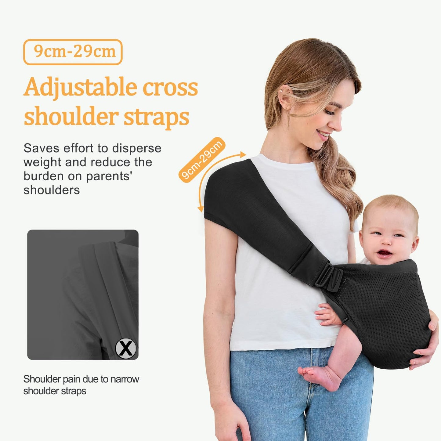 Baby Sling Carrier,Baby Carrier Newborn to Toddler,Toddler Carrier,Portable Lightweight & Spreadable Shoulder Straps(Black)
