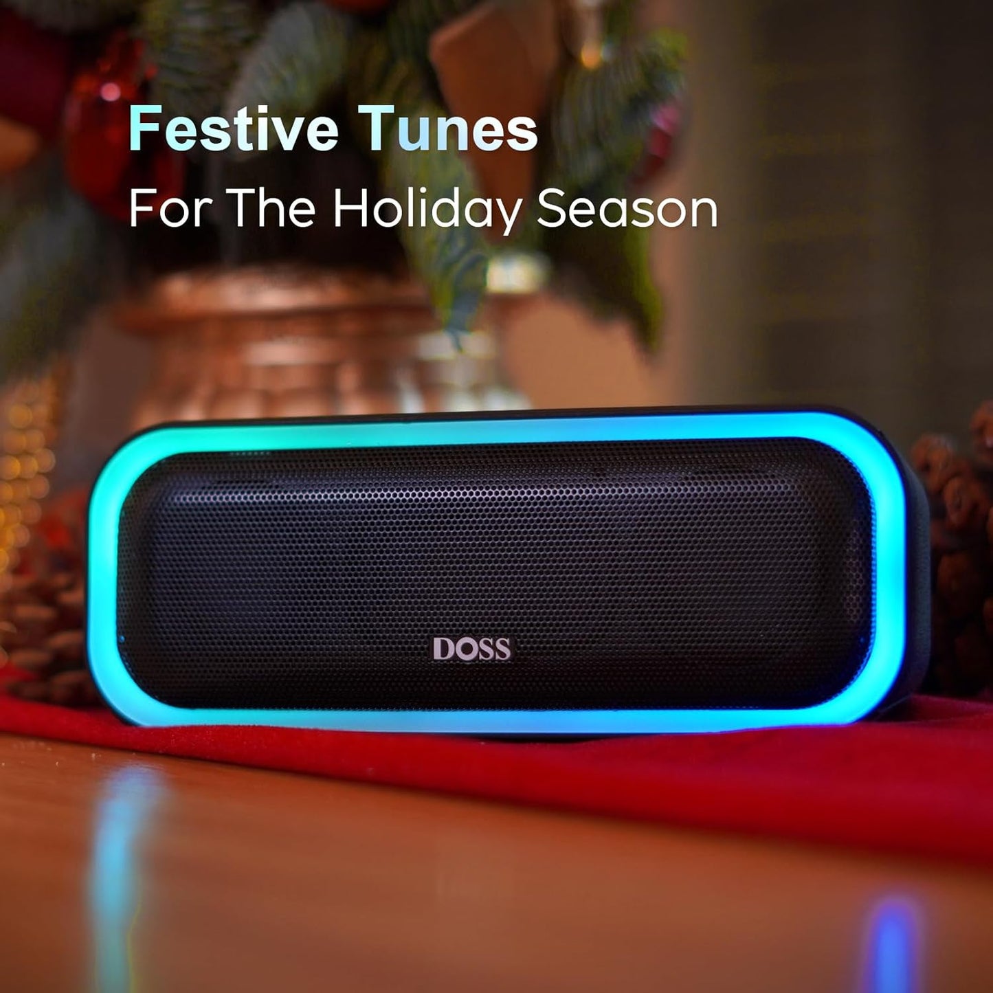 DOSS SoundBox Pro Bluetooth Speaker with 20W Stereo Sound, Active Extra Bass, IPX6 Waterproof, TWS Pairing, Multi-Colors Lights, 20H Playtime, Portable for Beach, Outdoor-Blue