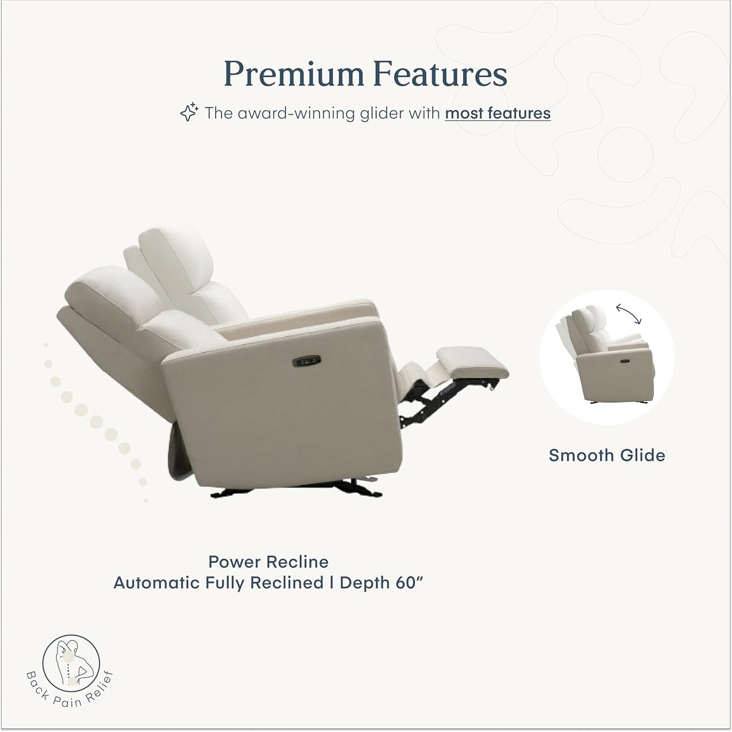 Nurture& The Glider – Premium Power Recliner Nursery Chair with Stationary Headrest | Designed for Comfort and Simplicity | Built-in USB Charger