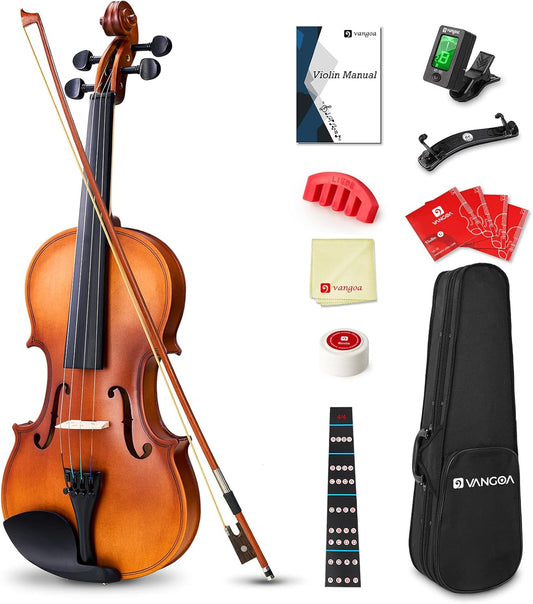 Vangoa 4/4 Violin Full Size Set Spruce Acoustic Violin Fiddle Beginner Kit for Adults Students Kids Teens with Hard Case, Rosin, Shoulder Rest, Bow, Strings, Note Stickers, Mute, Manual, Natural