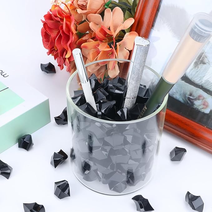 Babenest Acrylic Crushed Ice Rocks, 150 PCS Fake Crystals Plastic Ice Cubes Diamonds Gems for Vase Fillers, Home Decoration, Table Scatter, Event, Wedding, Halloween, Arts & Crafts (Black)