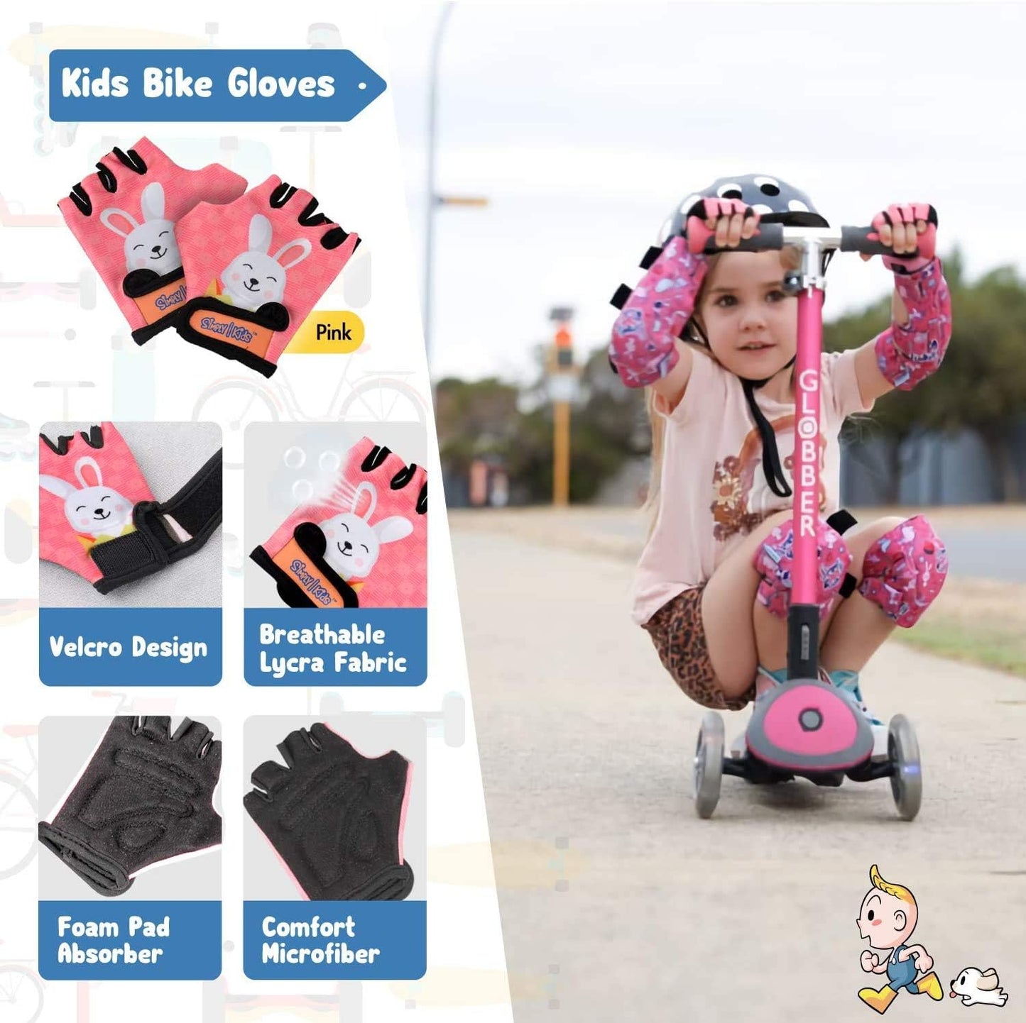 Soft-Style Kids Knee and Elbow Pads with Bike Gloves, Flexible Impact-Resistant Gear for Ages 2-11, Designed for Balance Bikes, Roller-Skating, and Skateboarding