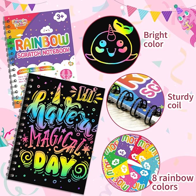 Party Favors for Kids: 48 Pack Rainbow Scratch Art Notebook Back to School Students Classroom Gifts Bulk for Girls Boys Goodie Bags Stuffers, Return Gifts for Birthday Party Favors Bulk