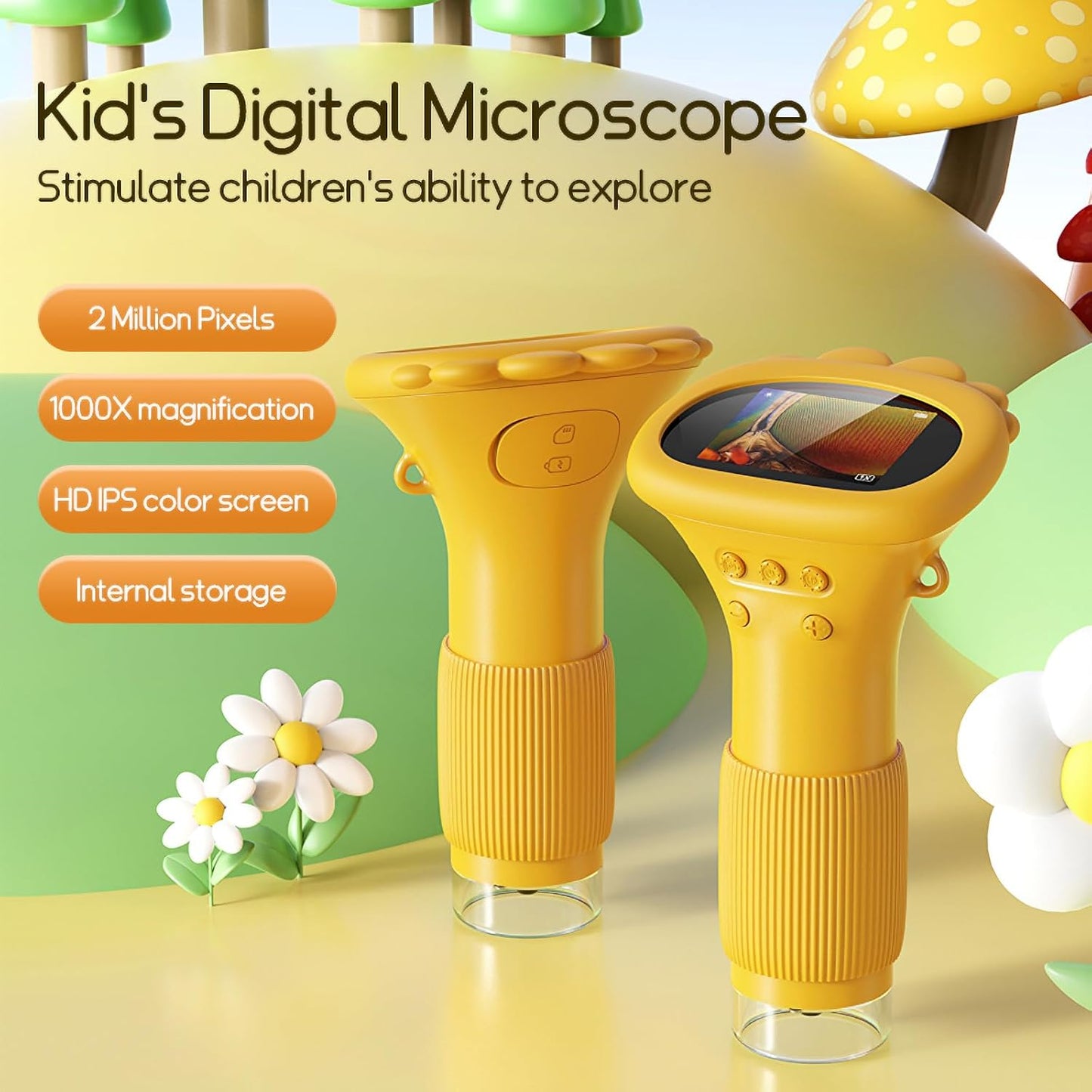 Kids Microscope Pocket Microscope -1000X Portable Microscope for Kid | Photo and Video Mini Microscopes | 2'' Digital Little Scientist Microscopes for 3-10 Age Years Old Boys Girls Toys Gifts