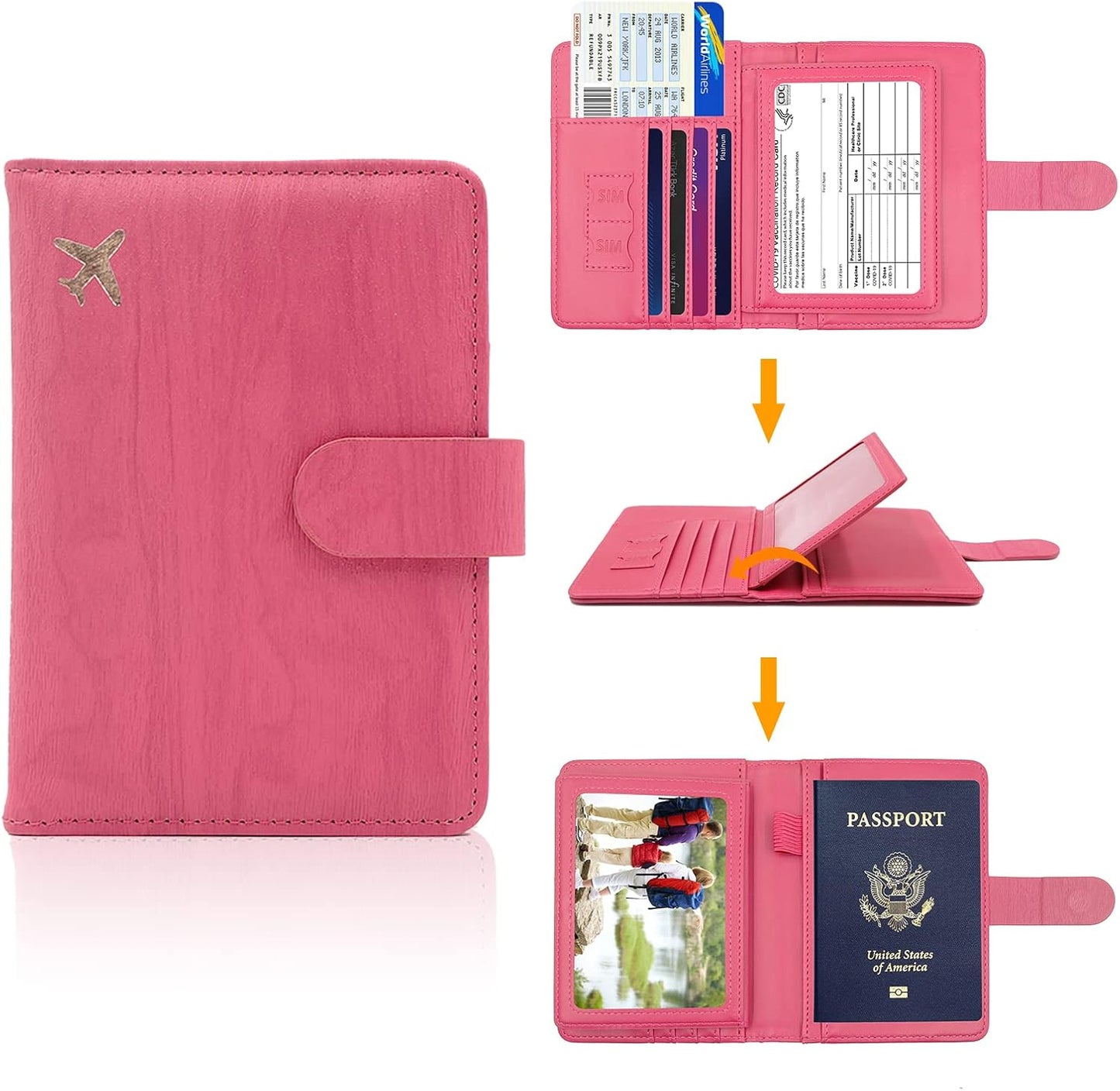 Melsbrinna Rfid Passport Holder for Travel women/Men, Cute Passport Wallet Rfid Blocking Card Slots, Rfid Passport Cover/CaseTravel Wallet, Passport Book Holder (1, Pink1)