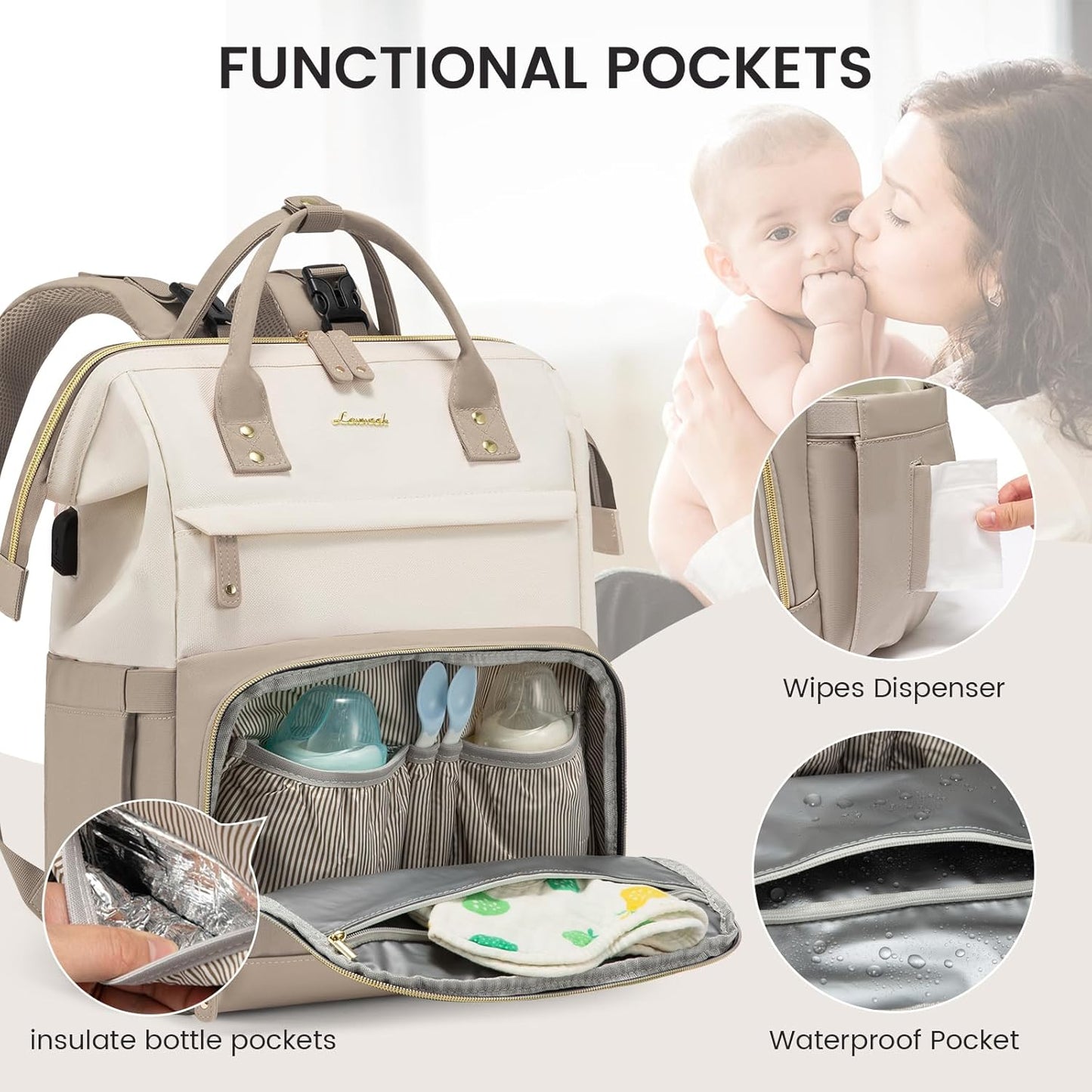 LOVEVOOK Diaper Bag Backpack, Baby Bag with Changing Station, Large Diaper Backpack for Moms Dads, Waterproof Leather Accents Baby Boy and Girl Bag for Travel Baby Essentials