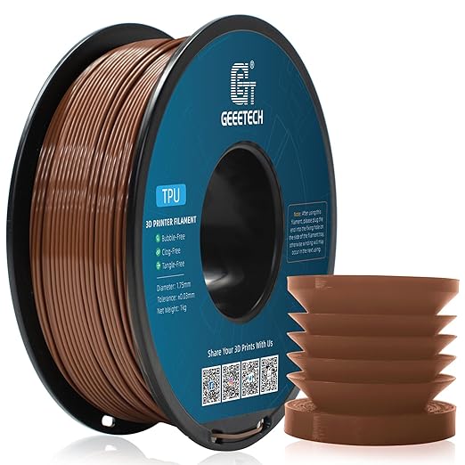 Geeetech TPU Filament 1.75mm, Shore 95A – Flexible 3D Printer Filament with High Elasticity, 1KG (2.2lbs) Spool, Dimensional Accuracy ±0.03mm, Fits Most FDM Printers (Brown)