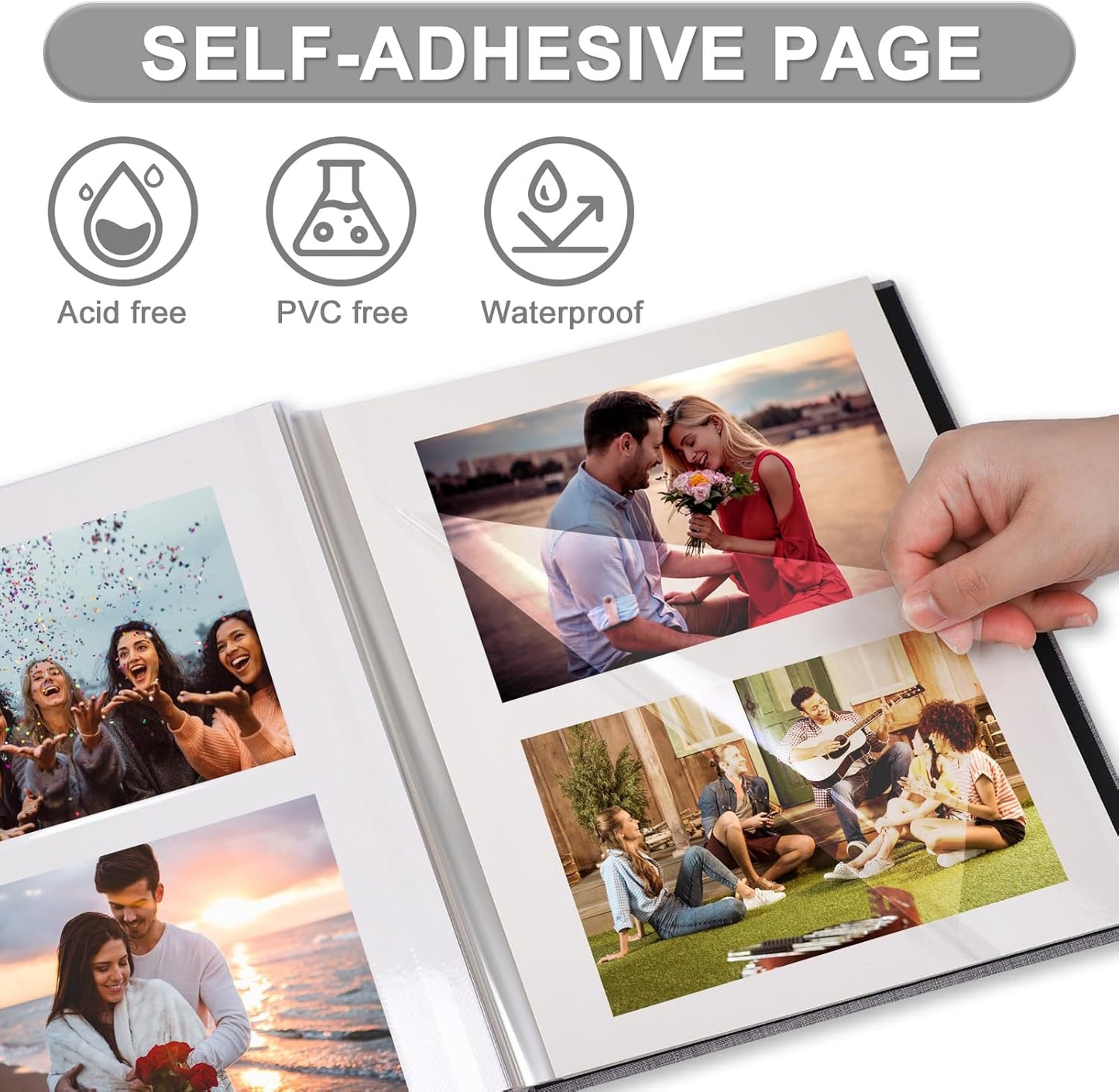 Photo Album Self Adhesive Pages Scrapbook Magnetic Photo Albums for 4x6 5x7 8x10 Pictures Sticky Pages Books for Baby Family Wedding 13.2x12.8 LightBlue 120 Pages