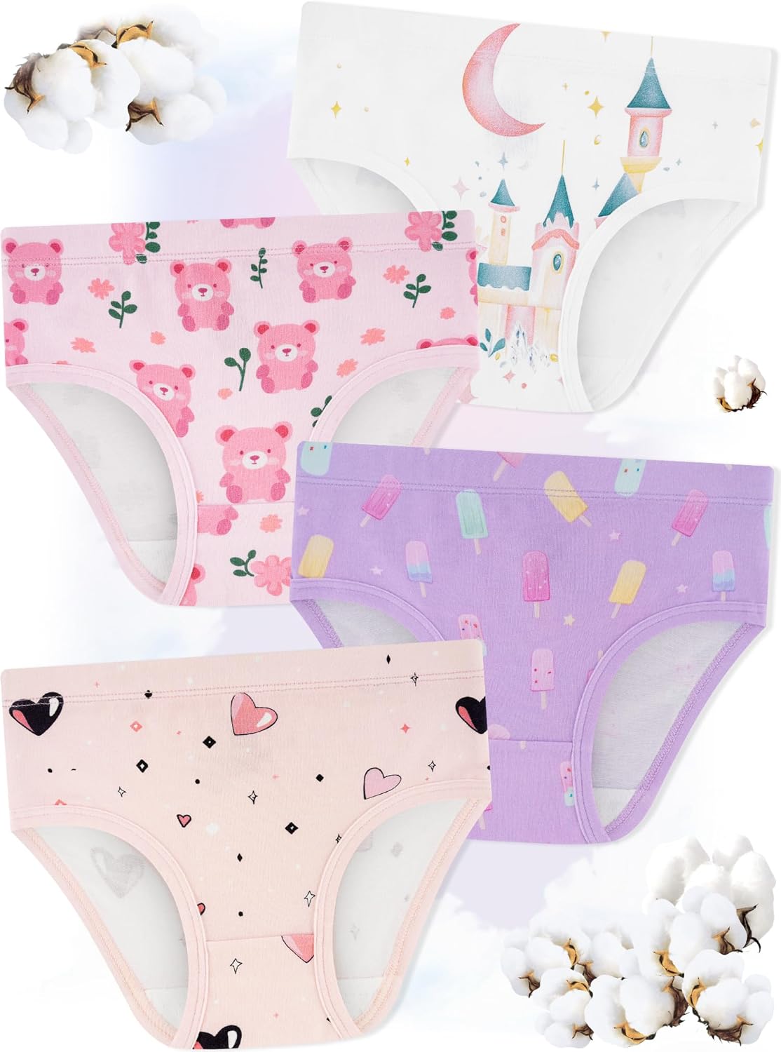 Girls' Underwear,Soft Cotton Tagless Panties for Toddlers' & Little Kids' Comfort,Breathable Briefs,8-Pack