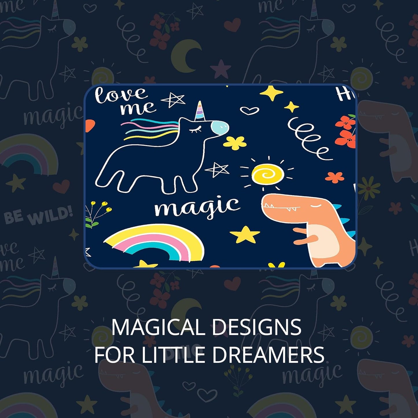 100% Blackout Curtains for Kids - Adorable Dinosaur & Unicorn Pattern, 2Panels, Each W52xL63, Thermal Insulated Noise-Reducing Drapes for Nursery, Bedroom, Playroom - Fun & Colorful Design