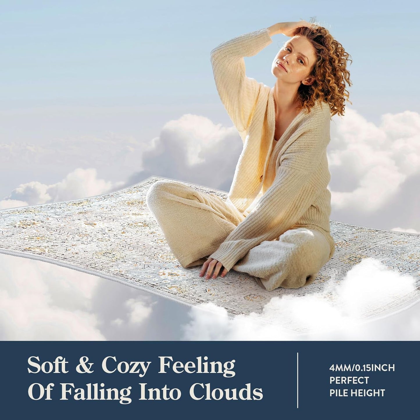 Lahome Boho Light Blue Area Rug 5x7 for Living Room, Soft Large Floral Rug for Bedroom Aesthetic, Machine Washable Floor Carpet Non Slip Indoor for Home Decor