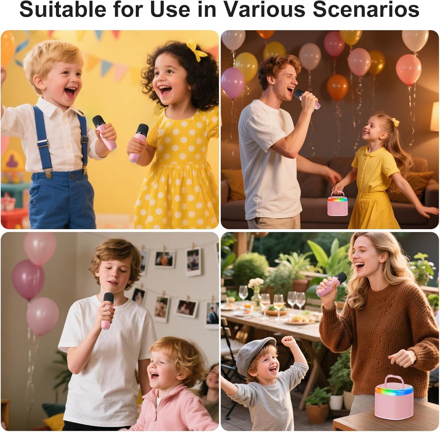 JYX Mini Karaoke Machine for Kids, Portable Bluetooth Karaoke Speaker Unpowered Cabinets with 1 Wireless Microphones and Party Lights for Adults, Birthday Gifts for Girls Boys Family Home Party(Pink)