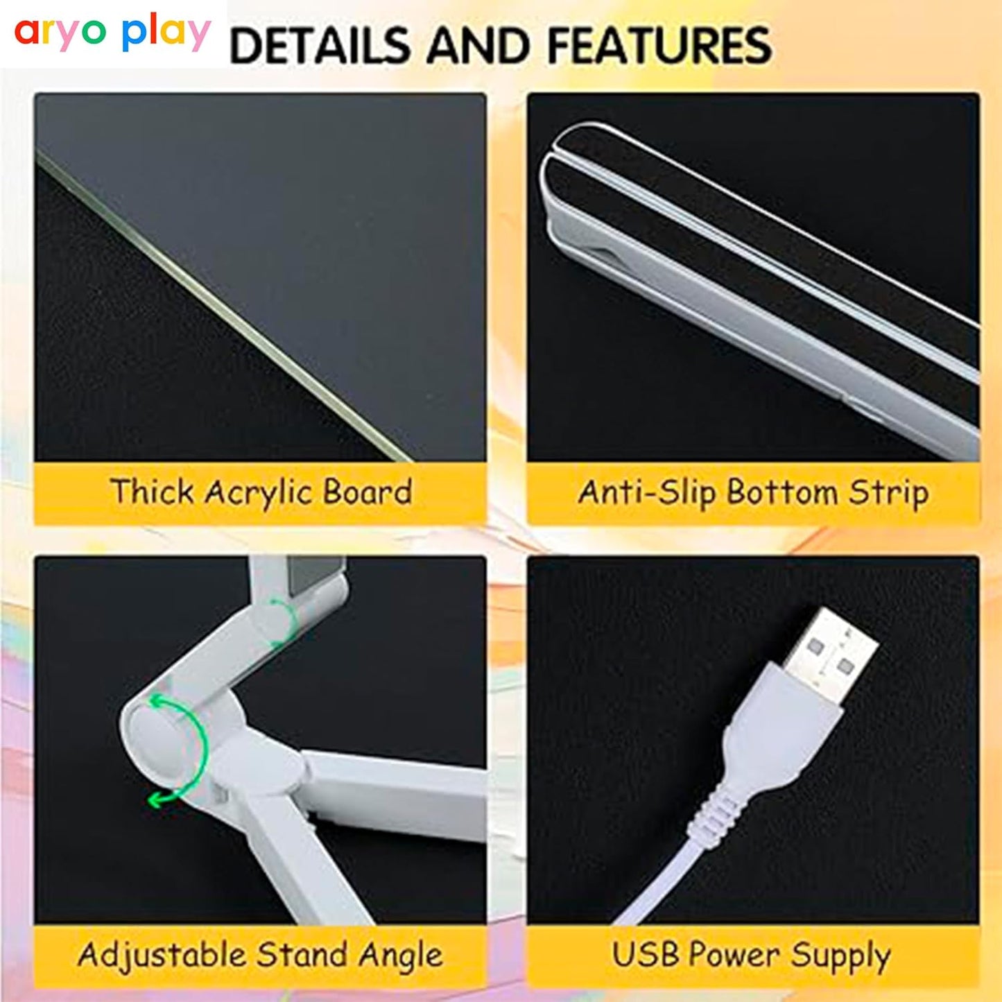 LED Note Board with Colors, 11.8"X7.9" Led Drawing Board with Colors Acrylic Light-Up Message Board with Stand,Sign Letter Message Memo Night Ligh for Kids,Home/Bedroom/Store/Office/Gift