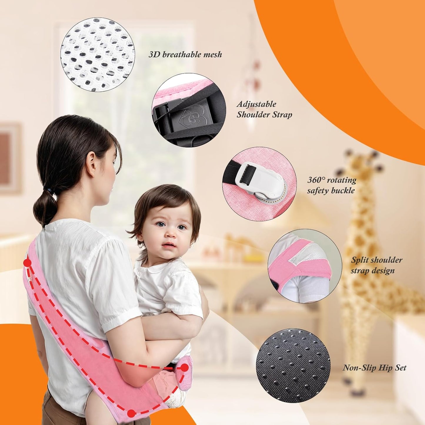 Baby Carrier Newborn to Toddler-Adjustable Baby Sling Carrier,Toddler Carrier for 25-60lbs,Comfortable Toddler Sling for Hands-Free Carrying (Pink)