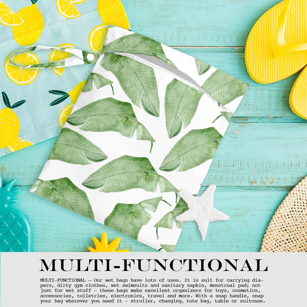 Wet Bag, Wet Dry Bag, Wet Bag for Swimsuit, Travel, Beach, Pool, Diapers, Dirty Yoga Gym Clothes, Makeup Bag, Waterproof Tropical Palm Leaves Decor Jungle Palm Leaf Favors