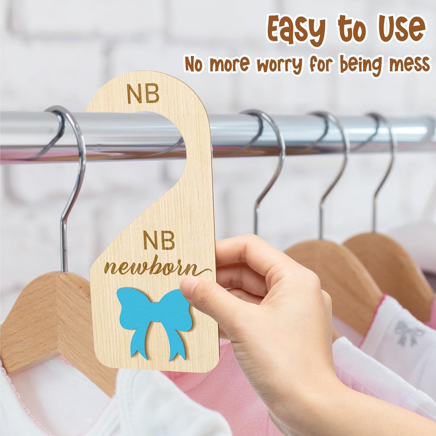 R HORSE Wooden Baby Closet Dividers - 3D Coquette Blue Bow Baby Closet Organizer, 8Pcs Double-Sided Newborn Clothes Size Hanger Dividers, Nursery Decor Birthday Gift for Boy Girl (0-24 Months)