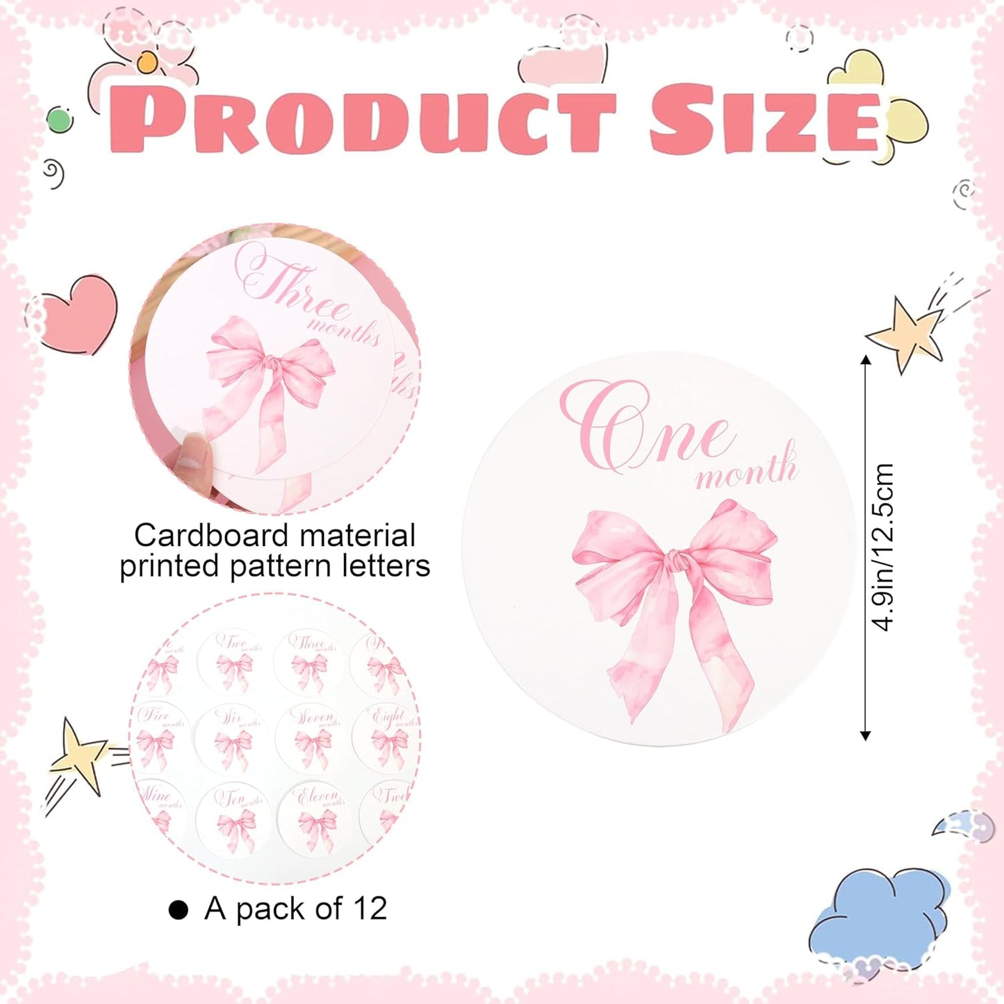 Bow Baby Monthly Milestone Markers - Baby Monthly Milestone Discs Photos,Coquette Bow Month Photo Signs,Baby’S First Year Newborn Signs for Girl (Pink)