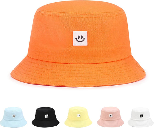 Kids Sun Hat Smile Face Bucket Hat for Girls Boys Summer Sun Protection Cotton Unisex Beach Cap