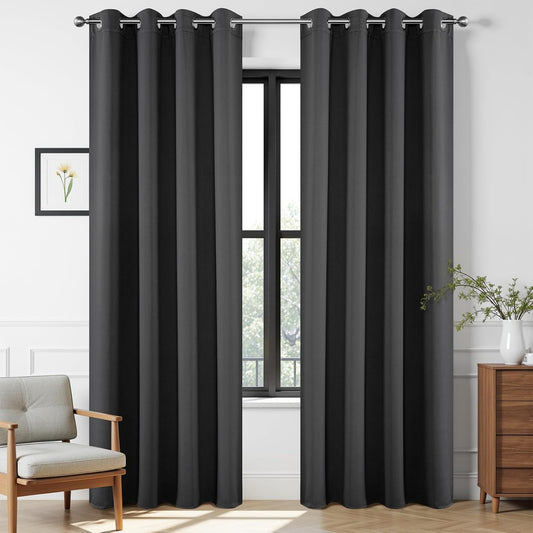 Joydeco Blackout Curtains 72 Inch Length, Grey 52 ×72 Curtains for Bedroom, Thermal Insulated Long Curtains & Drapes 2 Burg, Room Darkening Grommet Drapes for Living Room Window, 2 Panels Set