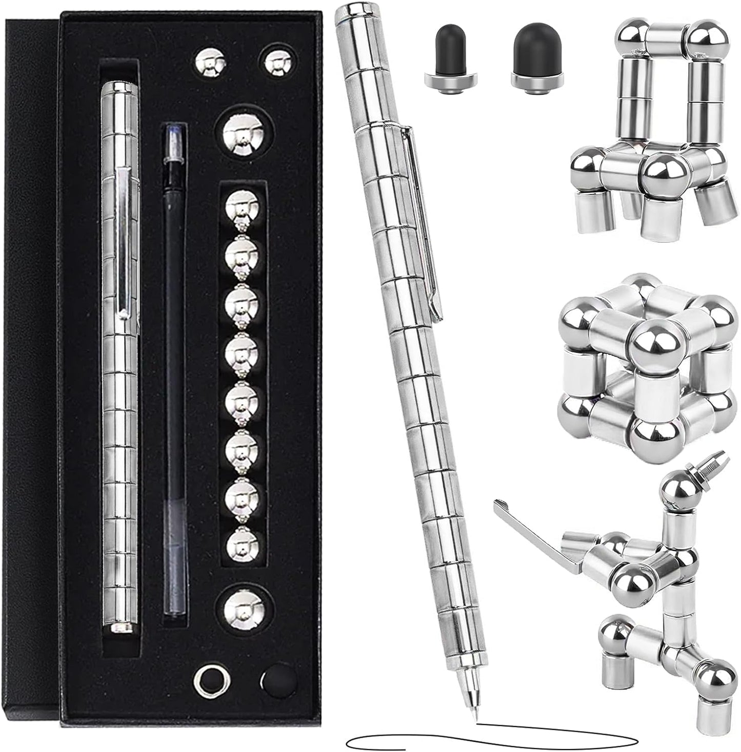 Magnetic Fidget Pen Toys - Multifunctional Writing Novel Pen for Friends, Kids, Boys, Girls, Teens 8 9 10 11 12, Office Teacher Birthday Party Gifts, Stress & Anxiety Relief(Silver)