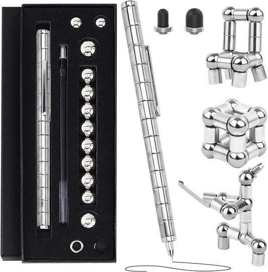 Magnetic Fidget Pen Toys - Multifunctional Writing Novel Pen for Friends, Kids, Boys, Girls, Teens 8 9 10 11 12, Office Teacher Birthday Party Gifts, Stress & Anxiety Relief(Silver)