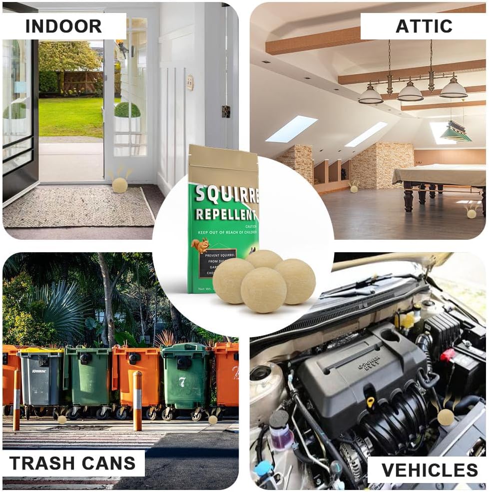 Squirrel Repellent Outdoor, Chipmunk Repellent for Attic/Garden/Bird Feeders/Plants/Cars, Deterrent Squirrels, Keep Chipmunks Away-Pack of 12