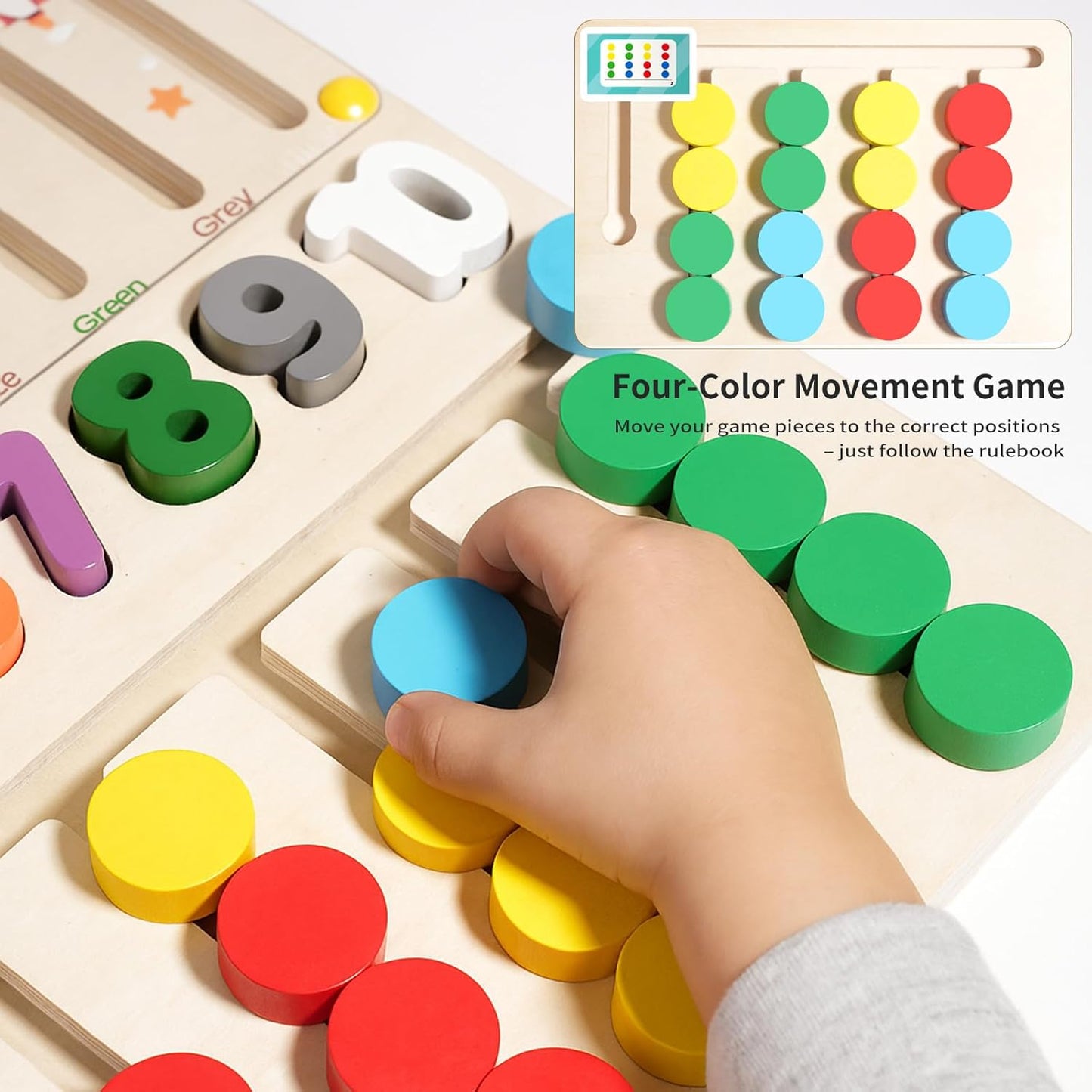 Magnetic Color and Number Maze, Xylophone, Sliding Puzzle & Number Match 4-in-1 Wooden Toy for Kids Montessori Fine Motor Skills Educational Toy for Preschool Learning and Home Play