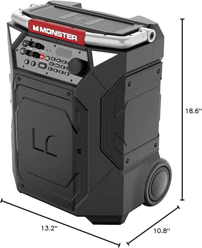 Monster Rockin’ Roller 360 Indoor/Outdoor Portable Bluetooth Speaker | Up to 240W of 360 Degree Sound & Up to 100 Hours of Playtime | Includes Microphone