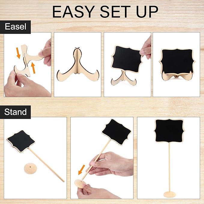 LotFancy 20 Pack Mini Chalkboard Signs with Support Easels and 10 Extra Stickers, Food Labels for Party Buffet Table, Weddings, Table Numbers, Message Board and Event Decorations