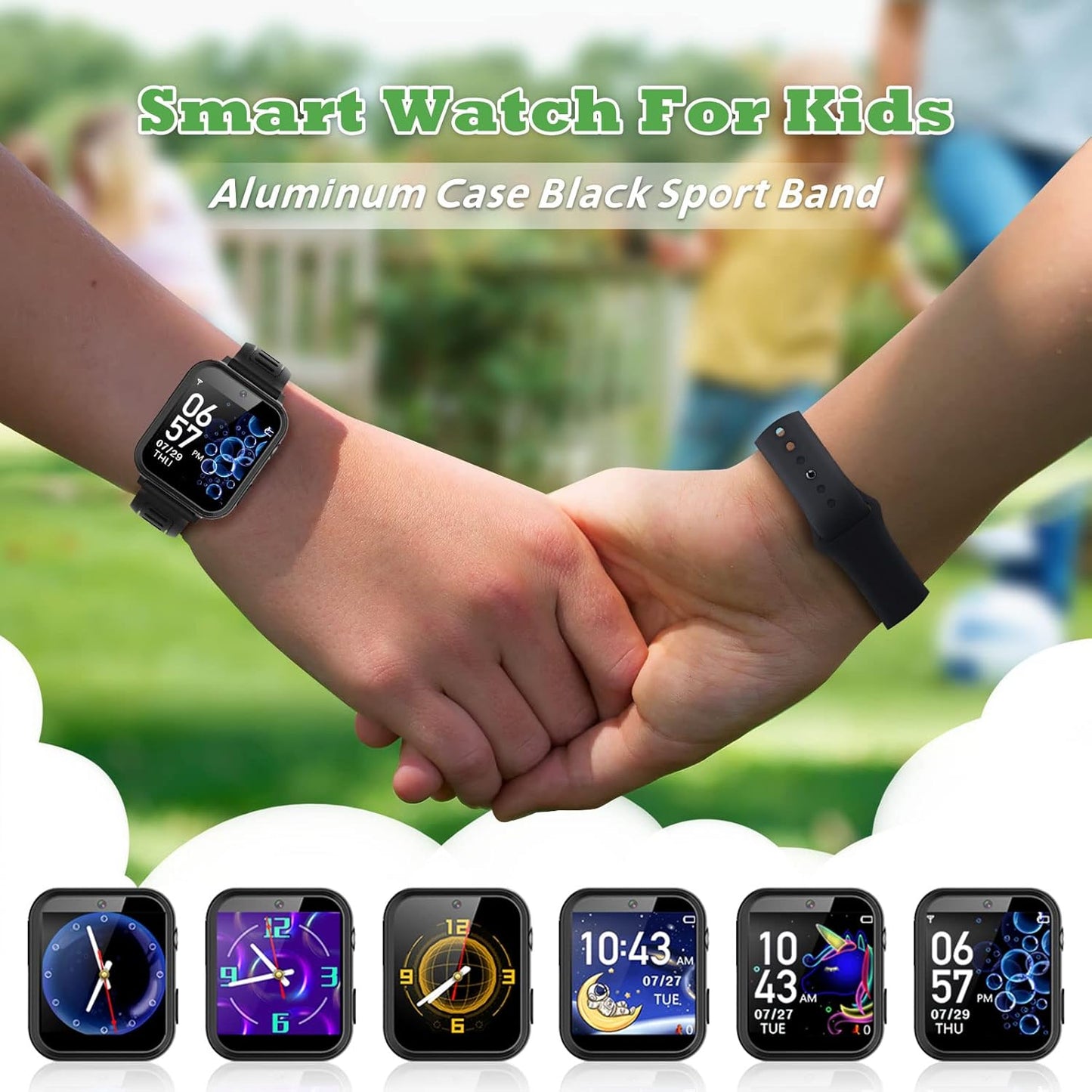 Smart Watch for Kids 4-12 Years Boys Girls,Smartwatch,Aluminum Case with Pink Sport Band,24 Games Camera Voice Music Video Player Recorder,Pedometer Flashlight, Birthday (Black)