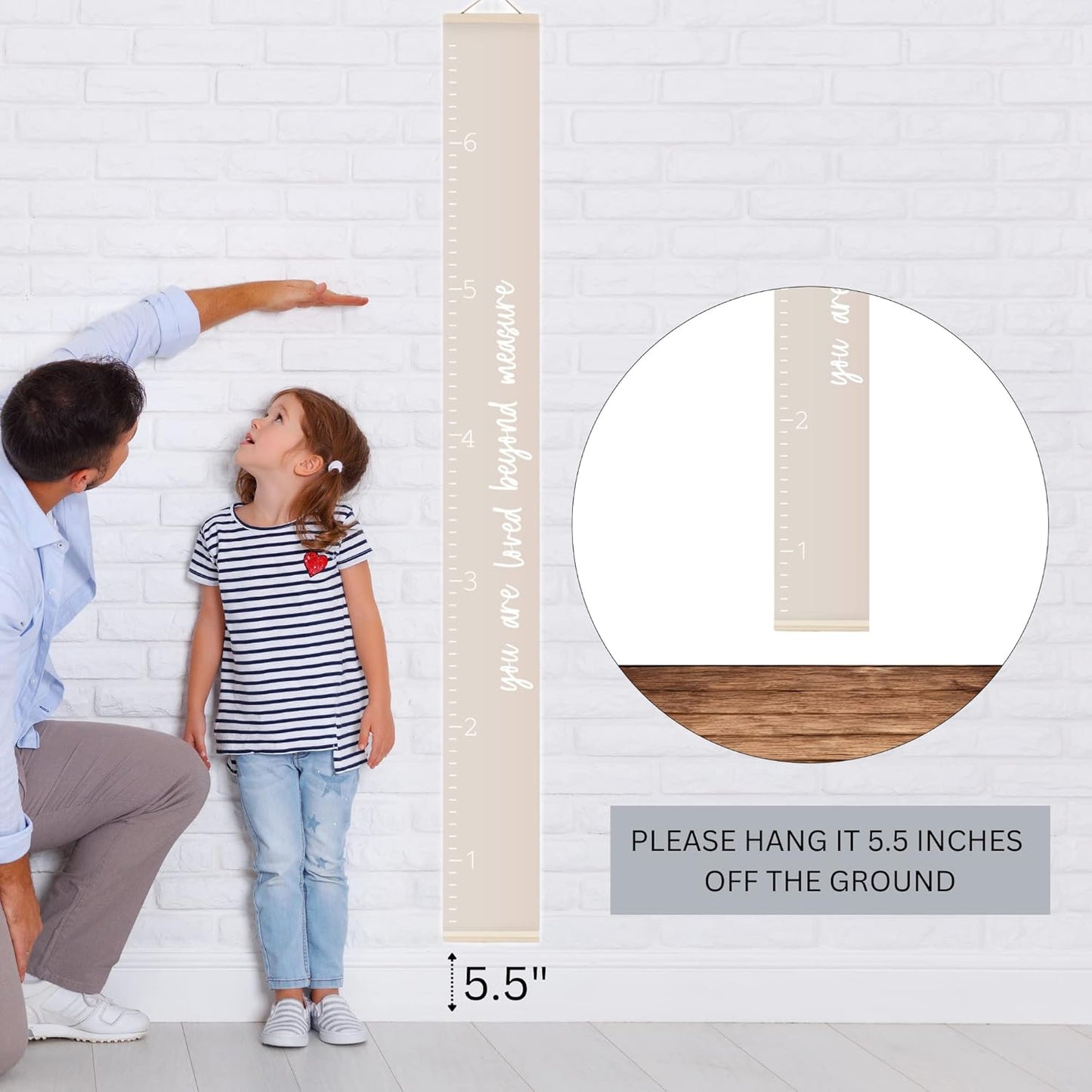 Morxy Canvas Growth Chart for Kids - Unisex Kids Room Wall Decor - Measuring Height Chart- Wall Tape with Height Chart for Kids (Canvas Loved Beyond Measure, Beige)
