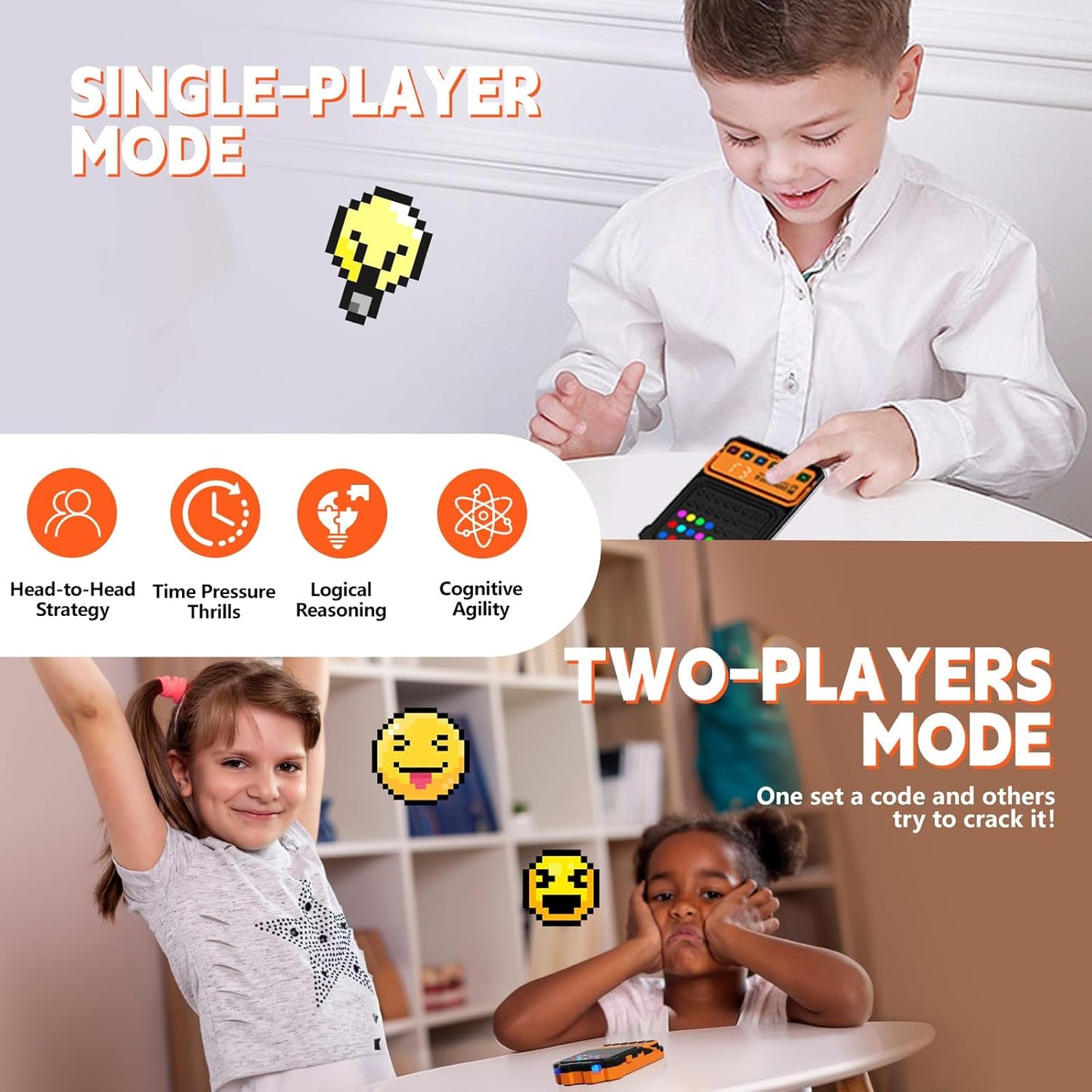 Crack The Code-Handheld Game Electronic Mastermind,Super Decoder with Clamp, 1-8 Players 10000+ Code-Breaking Puzzle Game for Kids and Adults，Birthday Gift for Boys and Girls,Travel toy for Road Trip