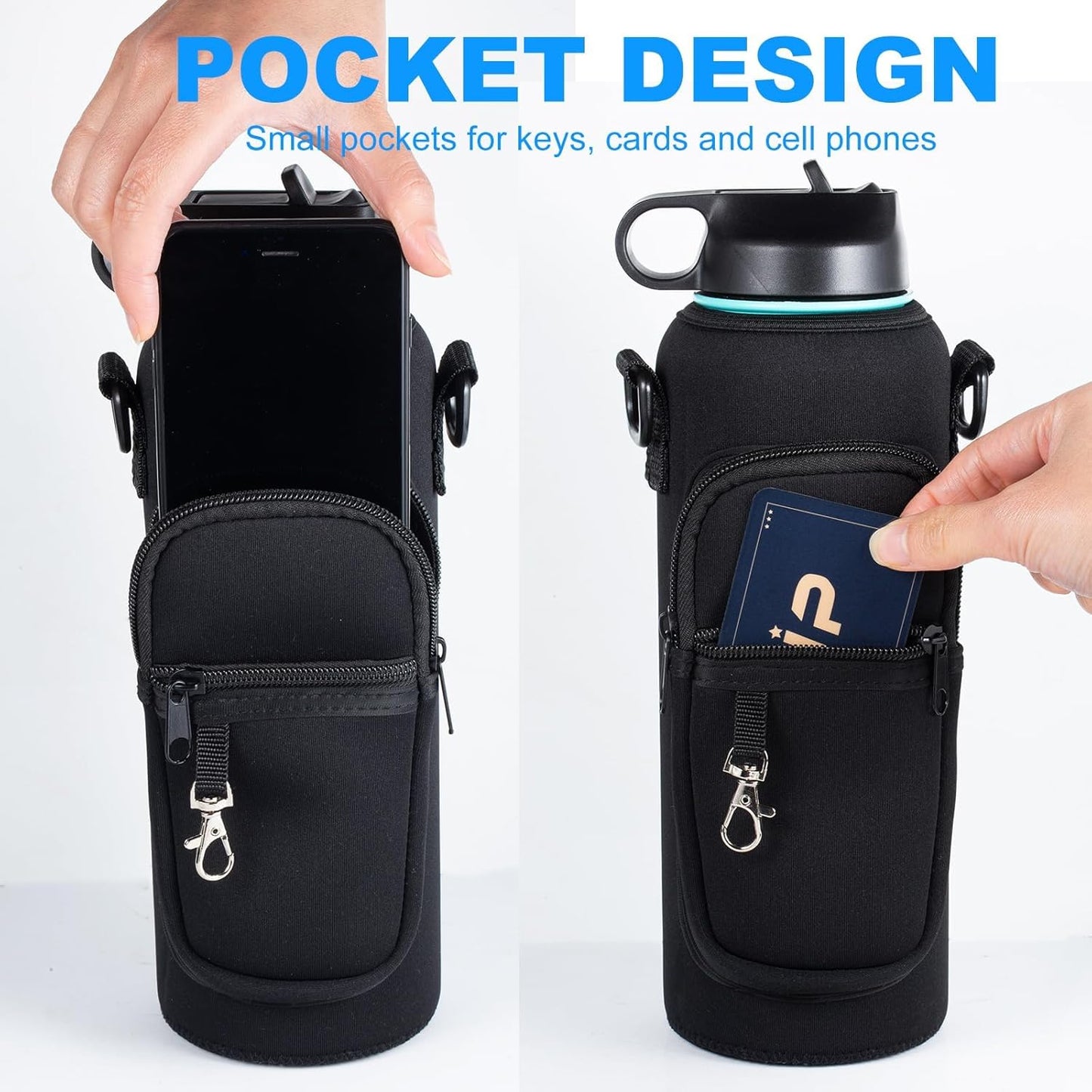 Water Bottle Holder with Strap for Hydroflask 32oz 40oz Insulated Water Bottle, Carrier Sling Bag with Phone Pocket Sleeve for Men Women Hiking Camping Travelling