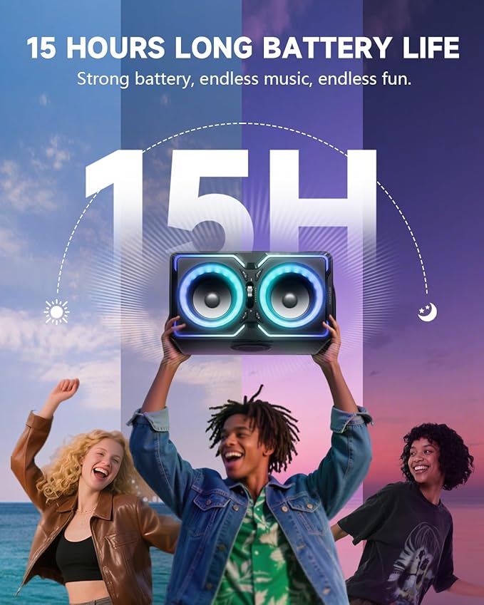 Hotlemon Large Bluetooth Speaker: 240W Peak Powerful Loud Sound with Deep Bass, 15H Playtime, Fast Charge, TWS, Portable Wireless Speakers for Outdoor, Party, Beach, Backyard, Home, Outside (Black)