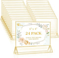 EHWINE 24 Pack Acrylic Sign Holder 4 x 6 Horizontal, Double-Sided Stand up Table Top Sign Holders, Gold Acrylic Picture Frame Menu Flyer Paper Holder Display Stand for Office Business Store Wedding Party