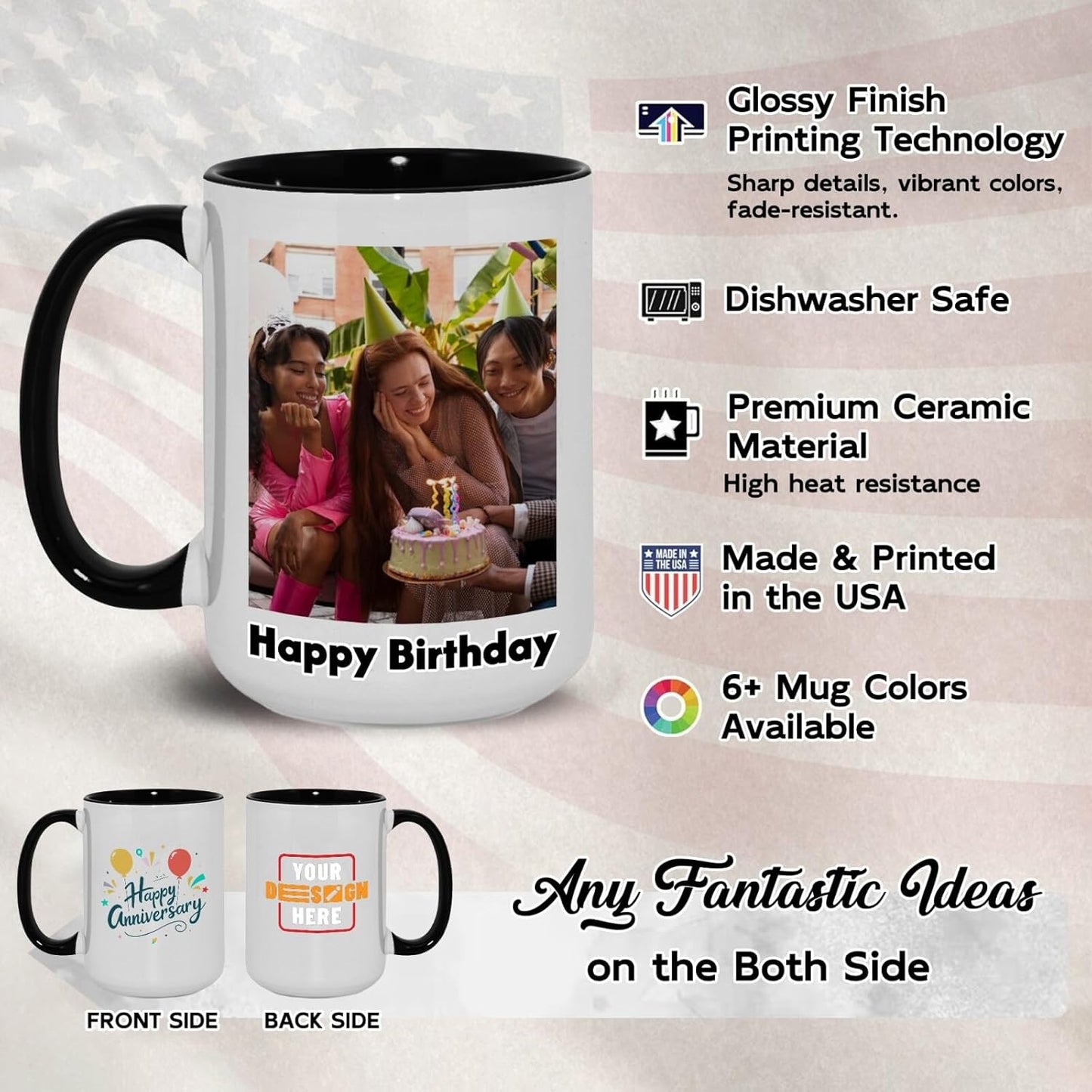 Ship Next Day Custom Mug Design Your Own Photo Text Personalized Picture Gifts for Women Men Customized Gifts Idea Personalized Coffee Mugs 15oz Black Handle