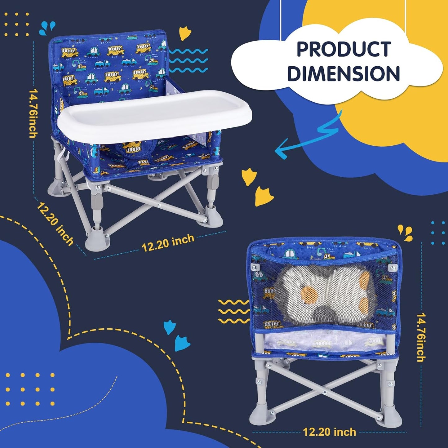 Portable Booster Seat, Toddler Baby Seat with Tray for Dining Table Compact Floor Chair for Camping Lawn Beach Babies Travel 6-36 Months