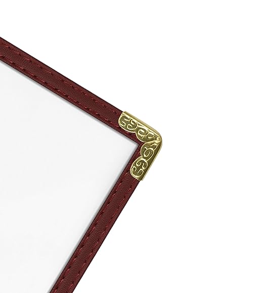 Goodsmart Restaurant Menu Covers – 25 Pack Burgundy 6-View Trifold 8.5" x 14", Side-Loading Vinyl & Plastic Menu Holders, Clear Menu Sleeves, Leather-Style Café Covers with Gold Corners