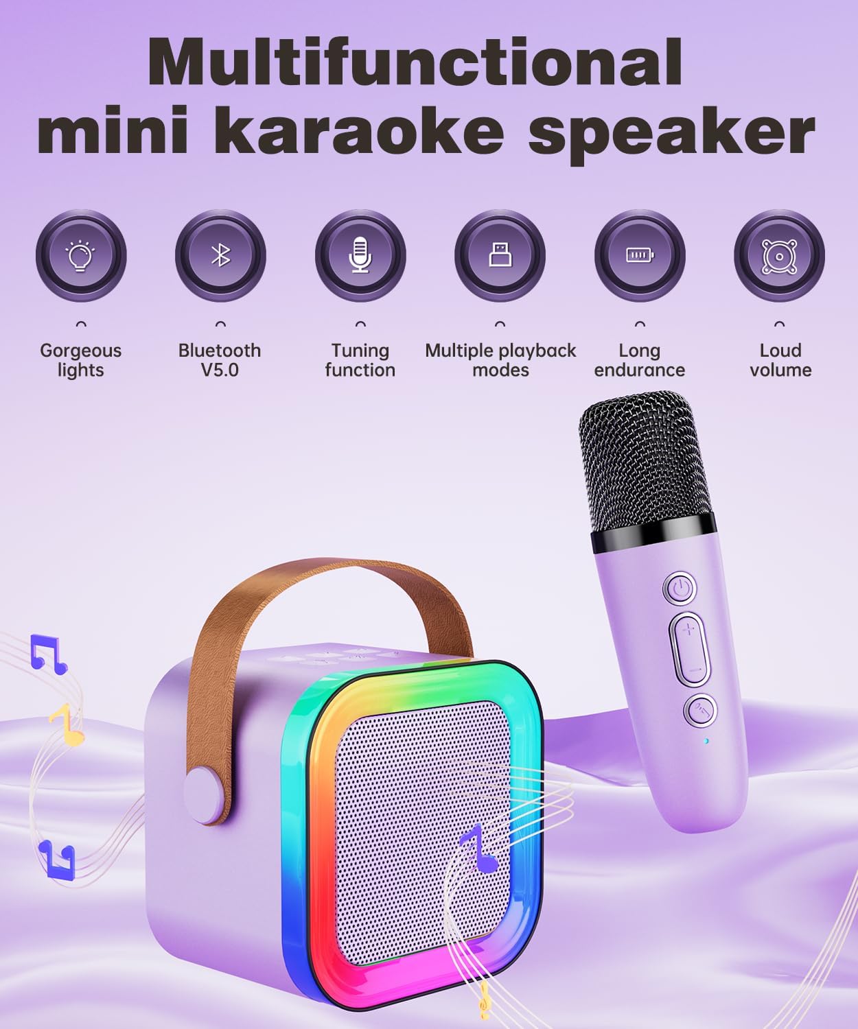 Mini Karaoke Machine Speaker for Kids Adults,Portable Bluetooth with 1-2 Wireless Microphones,Christmas Birthday Gifts Toys Girls Boys Ages 4, 5, 6,7, 8,9,10,11,12+ Years Old Toddler (Purple - 1 Mic)