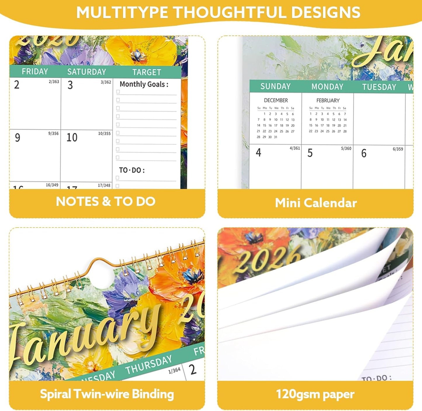 Wall Calendar 2026-2027, 18 Month Large Desk Calendar from January 2026 to June 2027 14.5" x 11.8" Monthly Calendar with Twin-Wire Binding for Home Office Planning Organisers, Oil Painting Style