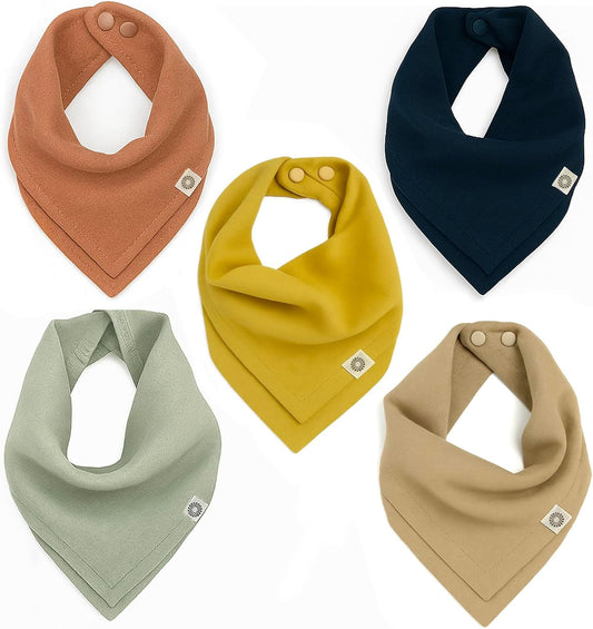 Kishu Baby Indi Organic Baby Bandana Bibs – Fairtrade 4-Way Reversible Drool Bibs for Boys & Girls – Unisex (Set of 5)