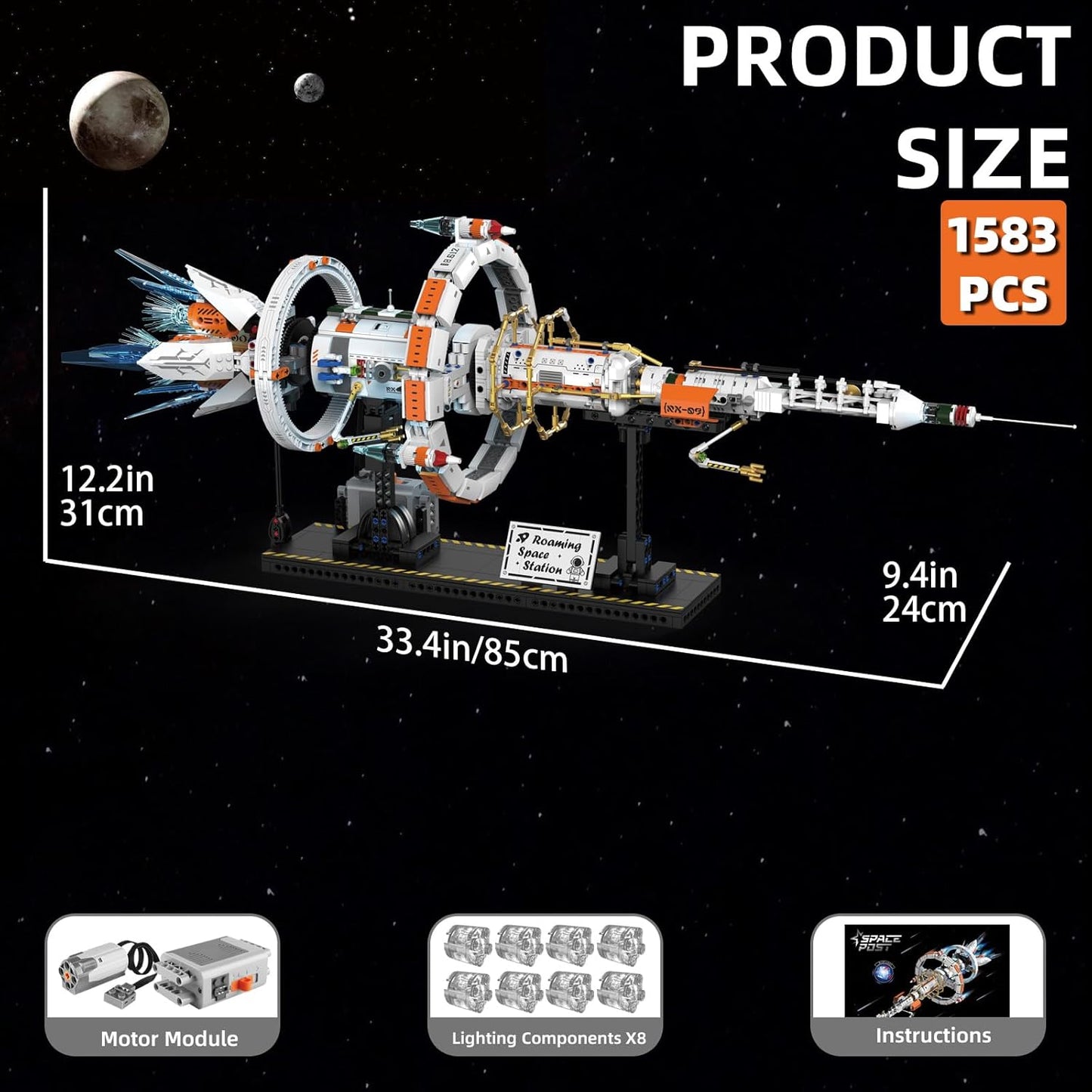 Space Station Spaceship Building Block Set with Motor & LED Lights, Space Exploration Model Building Kits with Display Stand, STEM Engineering Gift for Kids,Adults and Space Fans (1583 PCS)