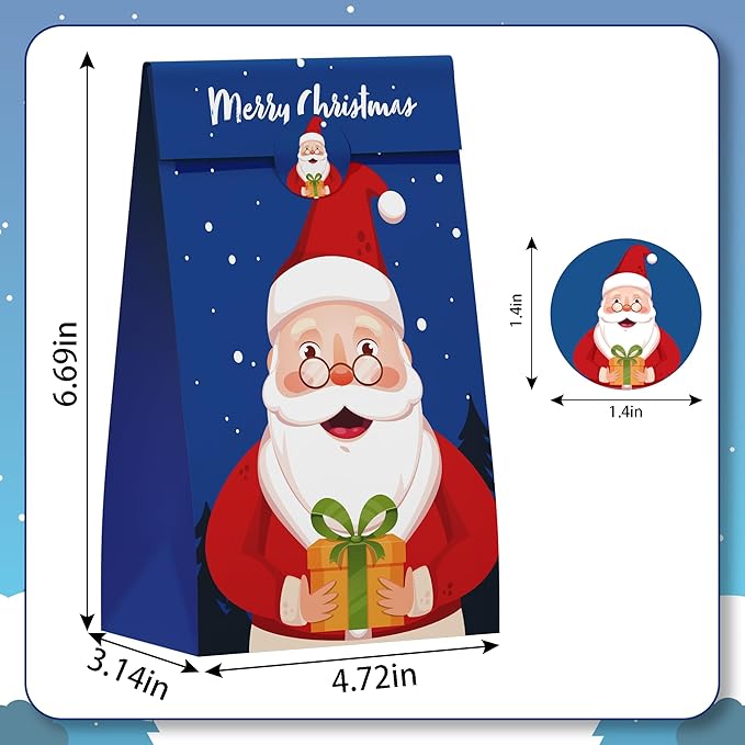 Riccioofy Christmas Treat Bags - 24 PCS Gift Bags with Stickers | CHRISTMAS Bags for Gifts | Xmas Party Favors for Kids | Small Christmas Gift Bags Assorted Sizes Baskets Decorations