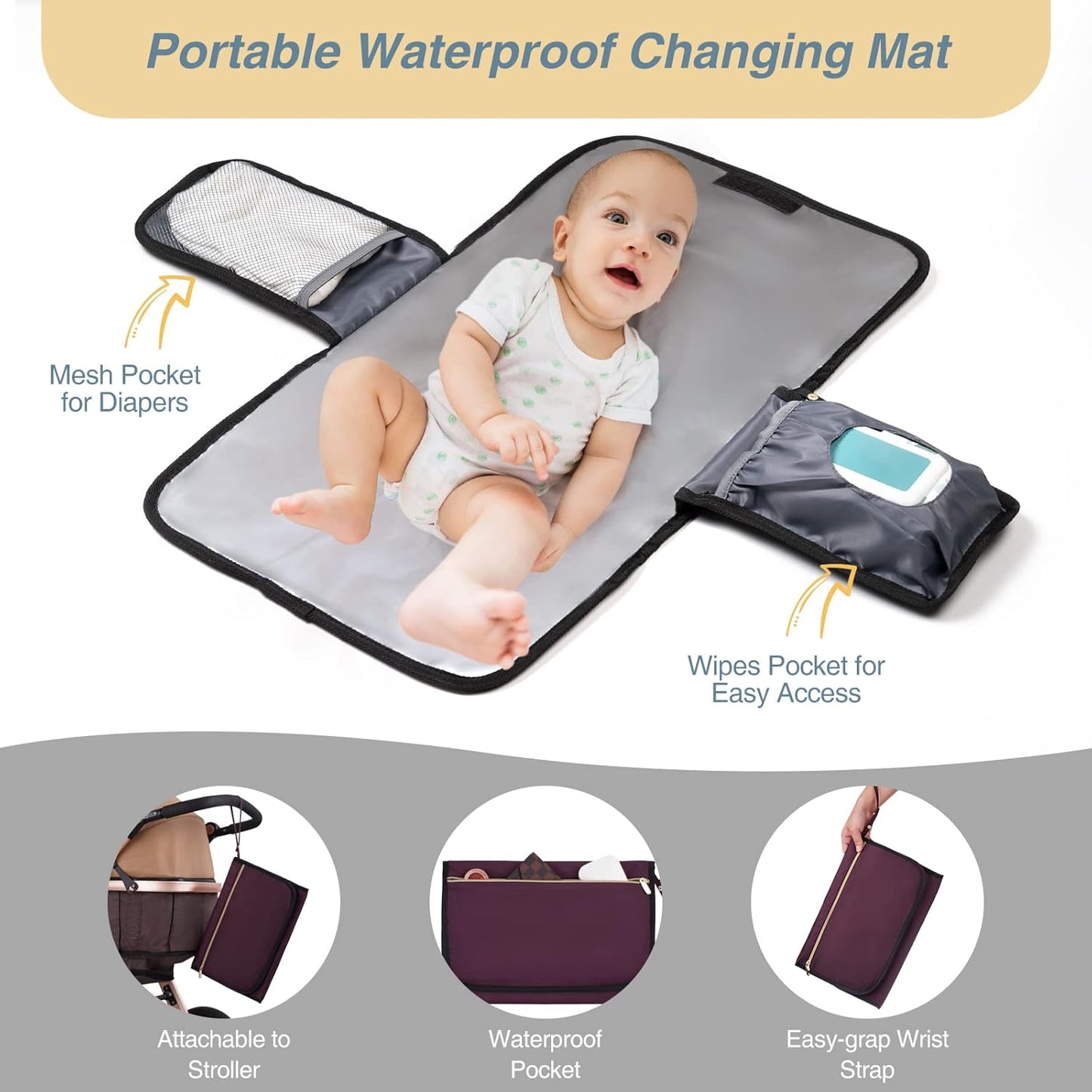 MOMUVO Diaper Bag Backpack, Quilted Baby Bag with Changing Pad & Stroller Straps & Pacifier Case, Large Travel Diaper Bags for Mom Dad, Dark Purple