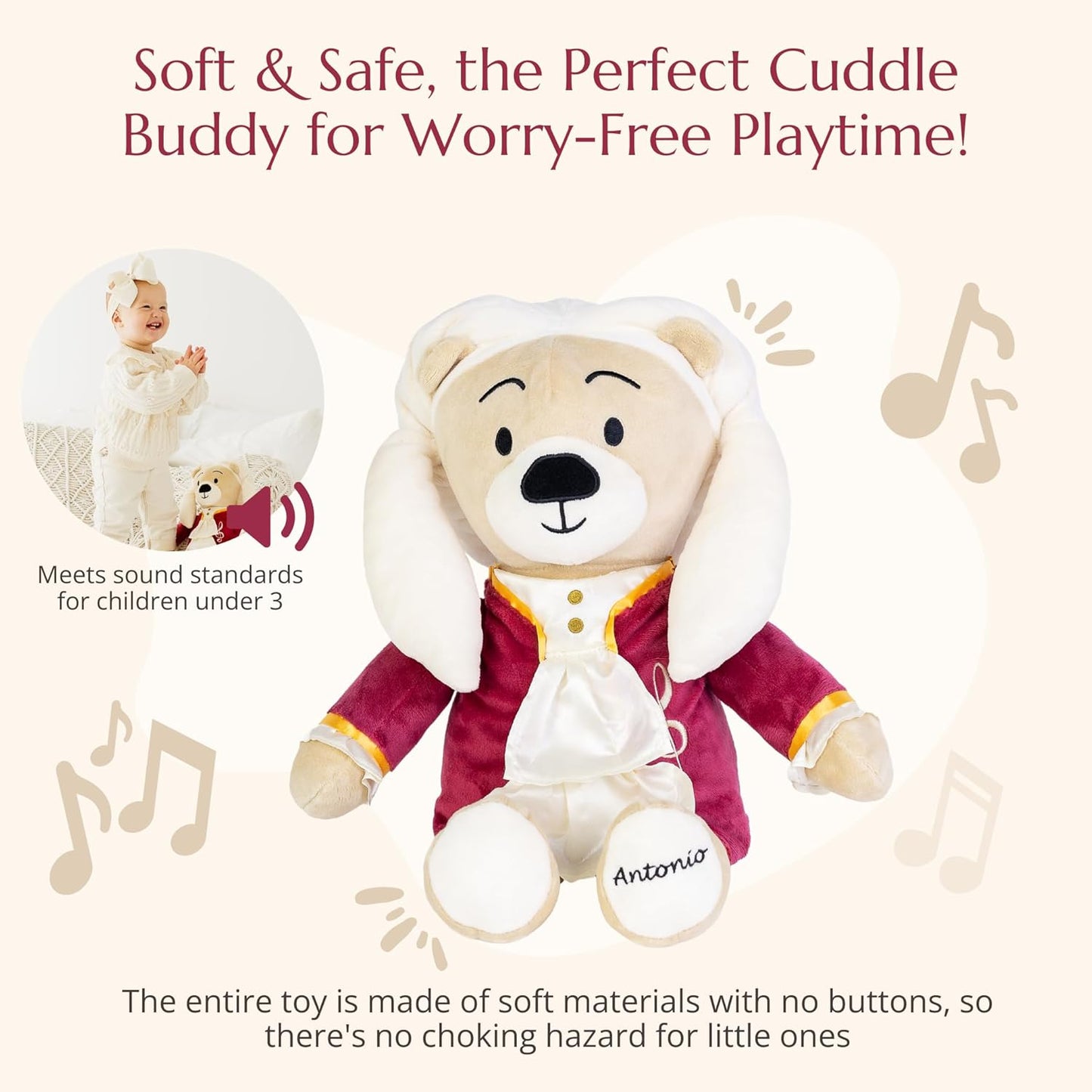 Vivaldi Virtuoso Bear – Dual-Mode Plush Toy with Music & Comfort Features, Plays 40 Mins of Classical Music & White Noise for Babies & Toddlers