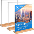 Kersally Acrylic Sign Holder 8.5 x 11, 3 Pack Double-Sided Clear Table Display Stands with Wood Base,Vertical Acrylic Frame Menu Flyer Paper Holder for Stores, Restaurants, Hotels, Office, Show Fair